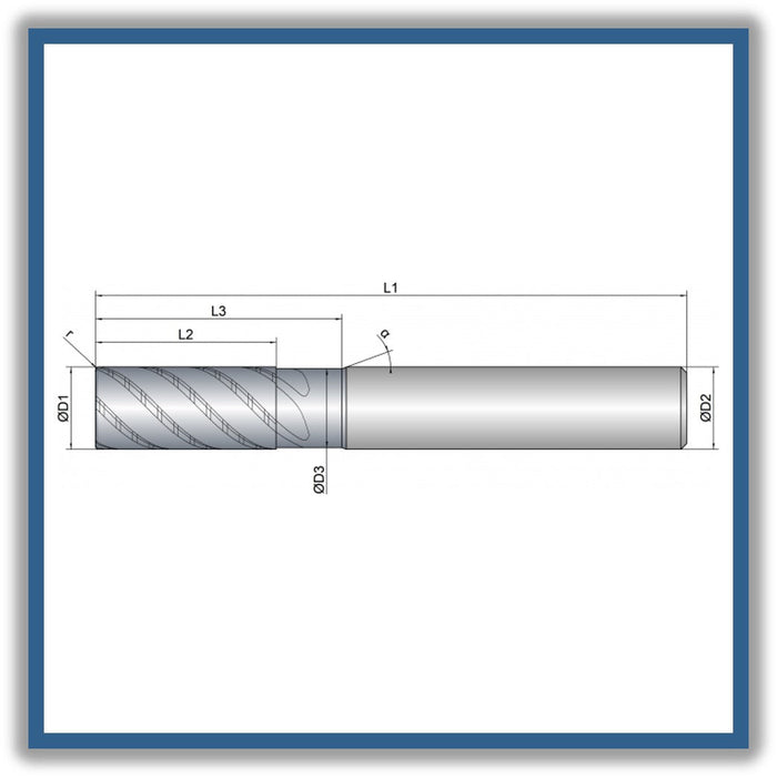 Solid Carbide End Mill 6mm 6R0.2x13-19x57xD6