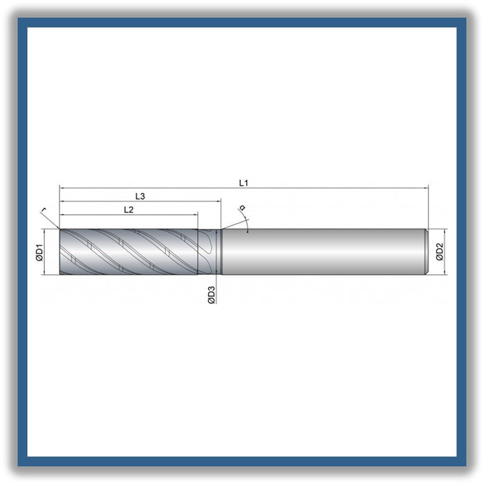 Solid Carbide End Mill 8mm 8R0.2x24-30x70xD8