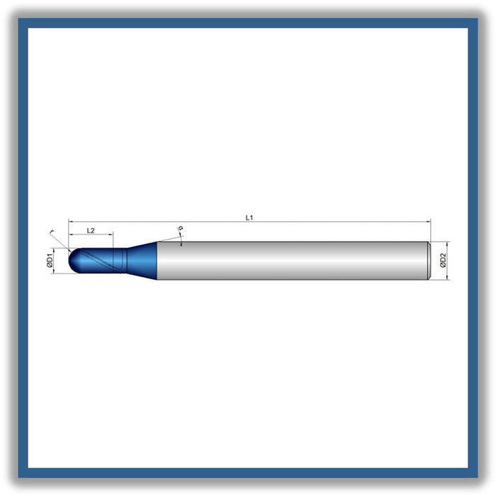 Solid Carbide End Mill 2.5mm 2.5R1.25x5x57xD6