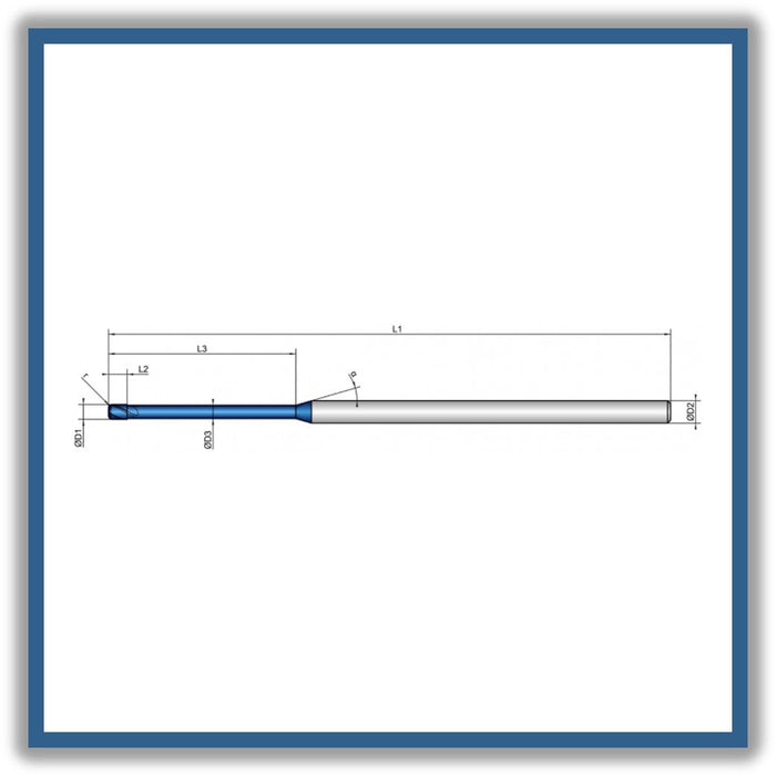 Solid Carbide End Mill 2mm 2R0.3x2.5-25x75xD3