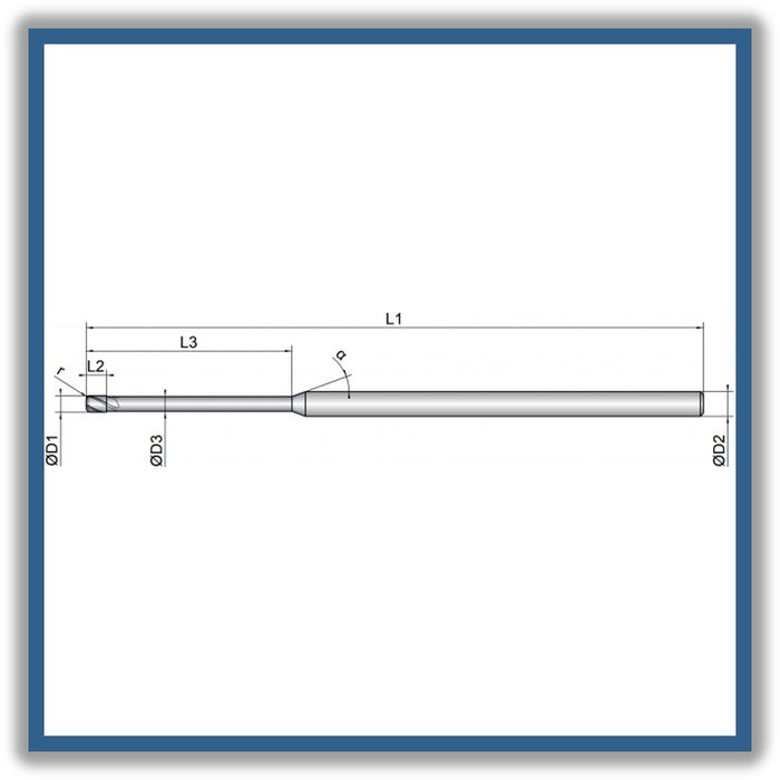 Solid Carbide End Mill 2mm 2R0.2x2.5-25x75xD3