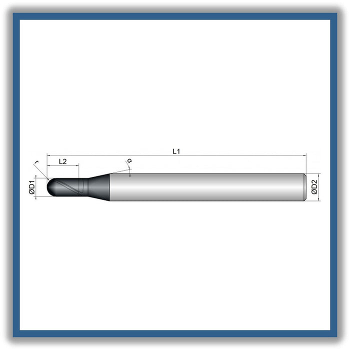 Solid Carbide End Mill 1.5mm 1.5R0.75x3x57xD6