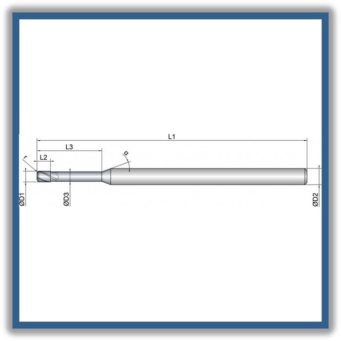 Solid Carbide End Mill 1mm 1R0.2x1.5-10x50xD3