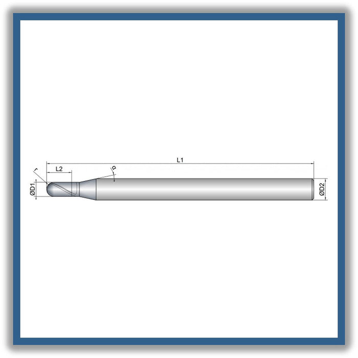 Solid Carbide End Mill 1mm 1R0.5x2x57xD6