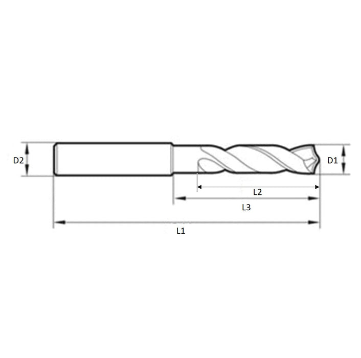 3xD Solid Carbide Drill 140º tip TiAlN coating DIN 6535 10.7mm 10.7x55-57x102xD12