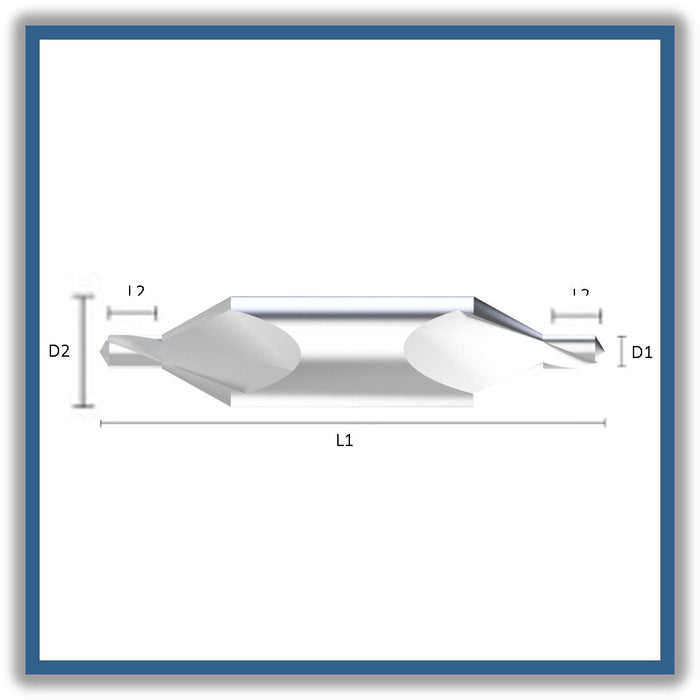 Solid Double End Carbide Centre Drill Tip of 118º DIN333A 2mm 2x2.9x42xD5