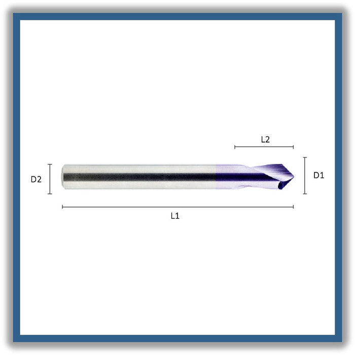 1xD Solid Carbide Centre Drill 90º tip Helix at 30º DIN 6536HA 12mm 12x30-x100xD12