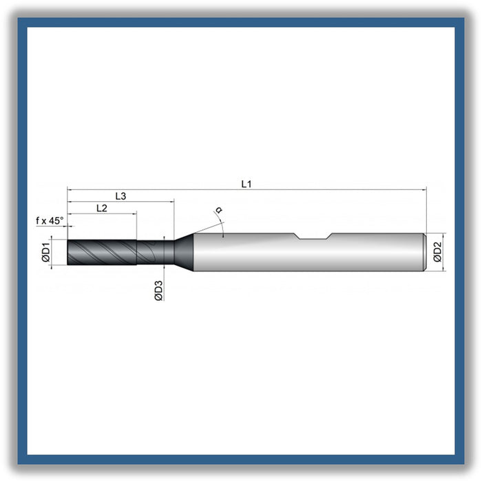 Solid Carbide End Mill 3mm 3C0.1x8-13x57xD6