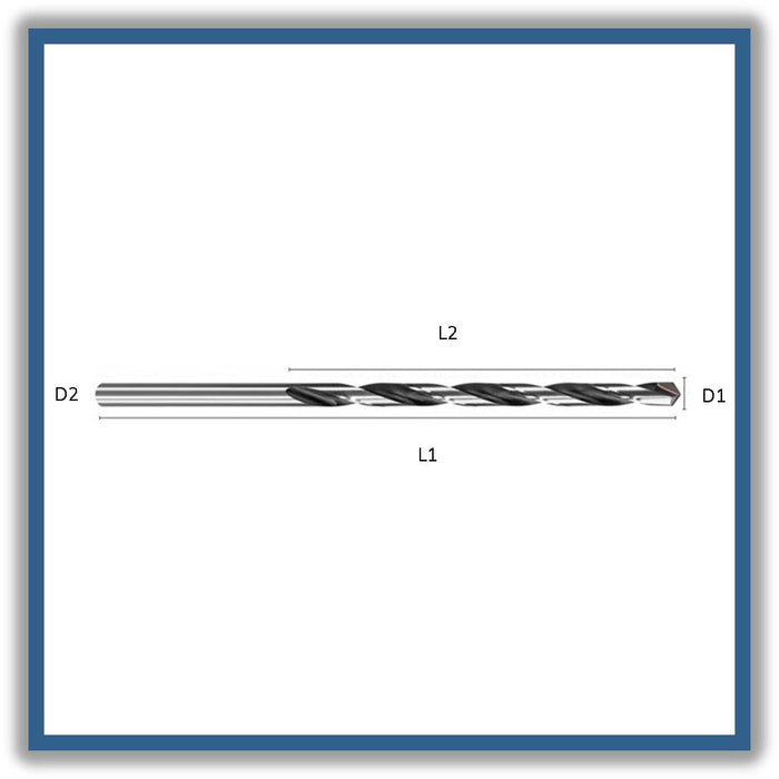 HSS Drill Tip of 130º Helix at 30º DIN340 - Carbide Tip 2mm 2x24x49xD2