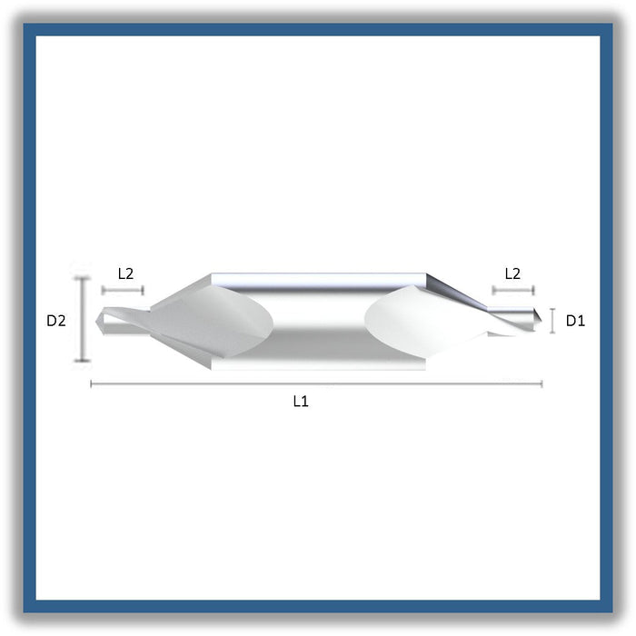 HSS Double End Centre Drill Tip of 118º DIN333B 1.6mm 1.6x2.4x47xD6.3