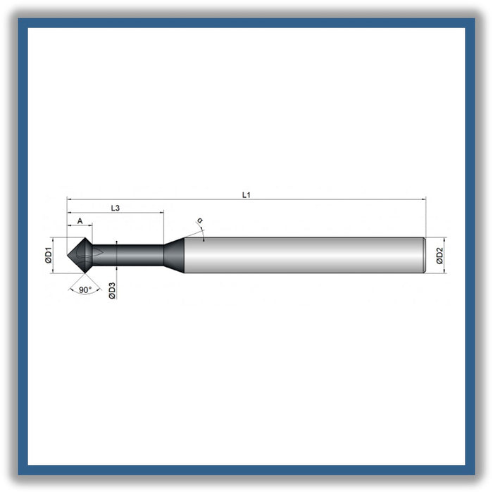 Solid Carbide Chamfer 90° 4mm 4x2.5-10x50xD4