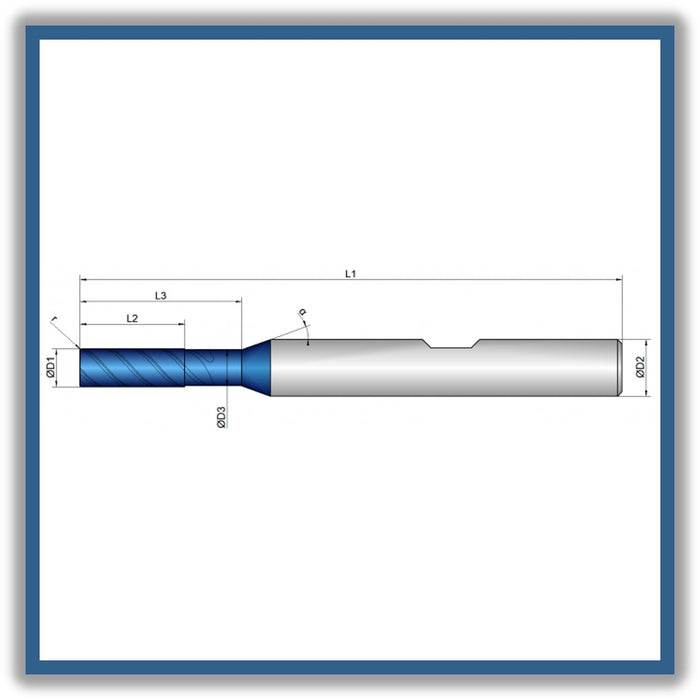 Solid Carbide End Mill 2mm 2R0.1x5-10x57xD6