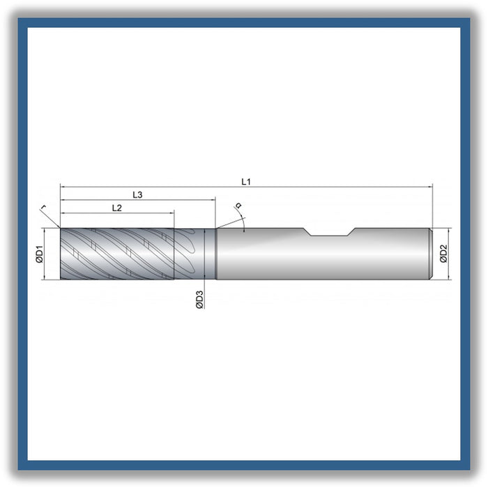 Solid Carbide End Mill 6mm 6R0.15x13-19x57xD6